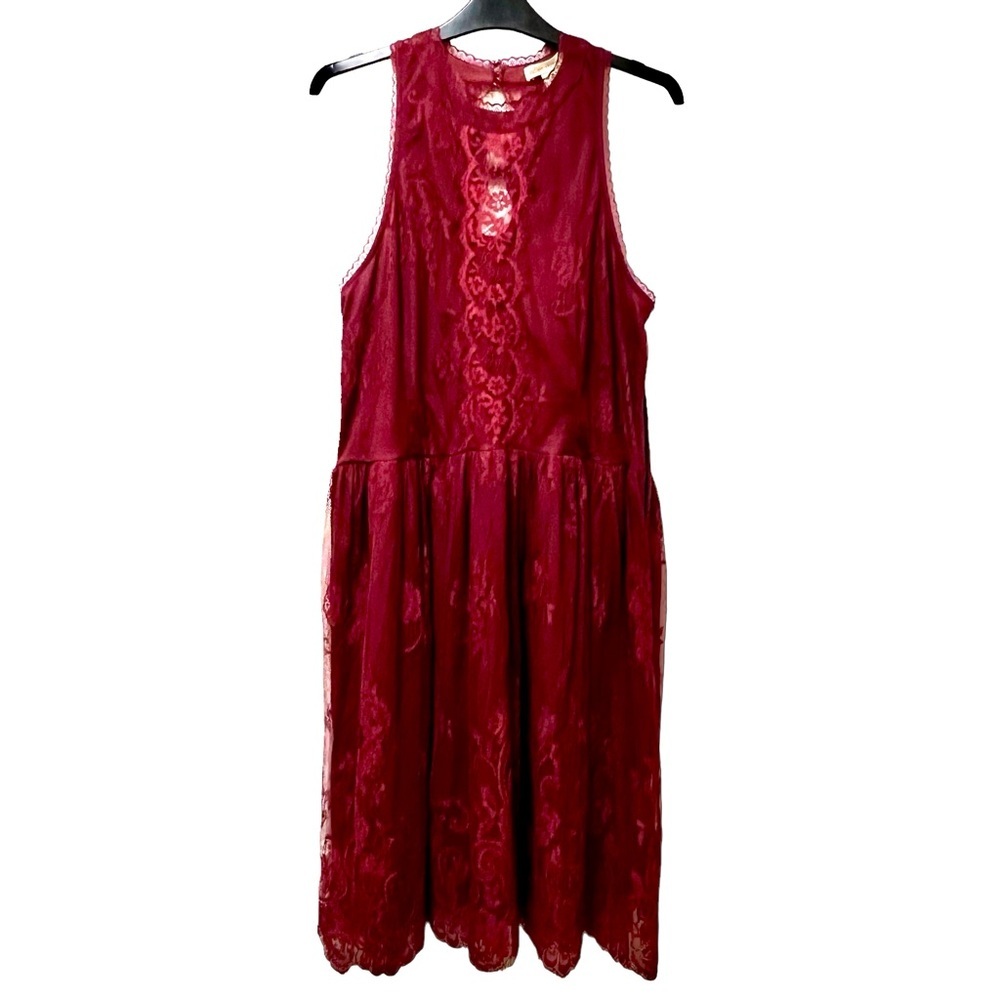 Sleeveless Lace Midi Dress - Deep Red